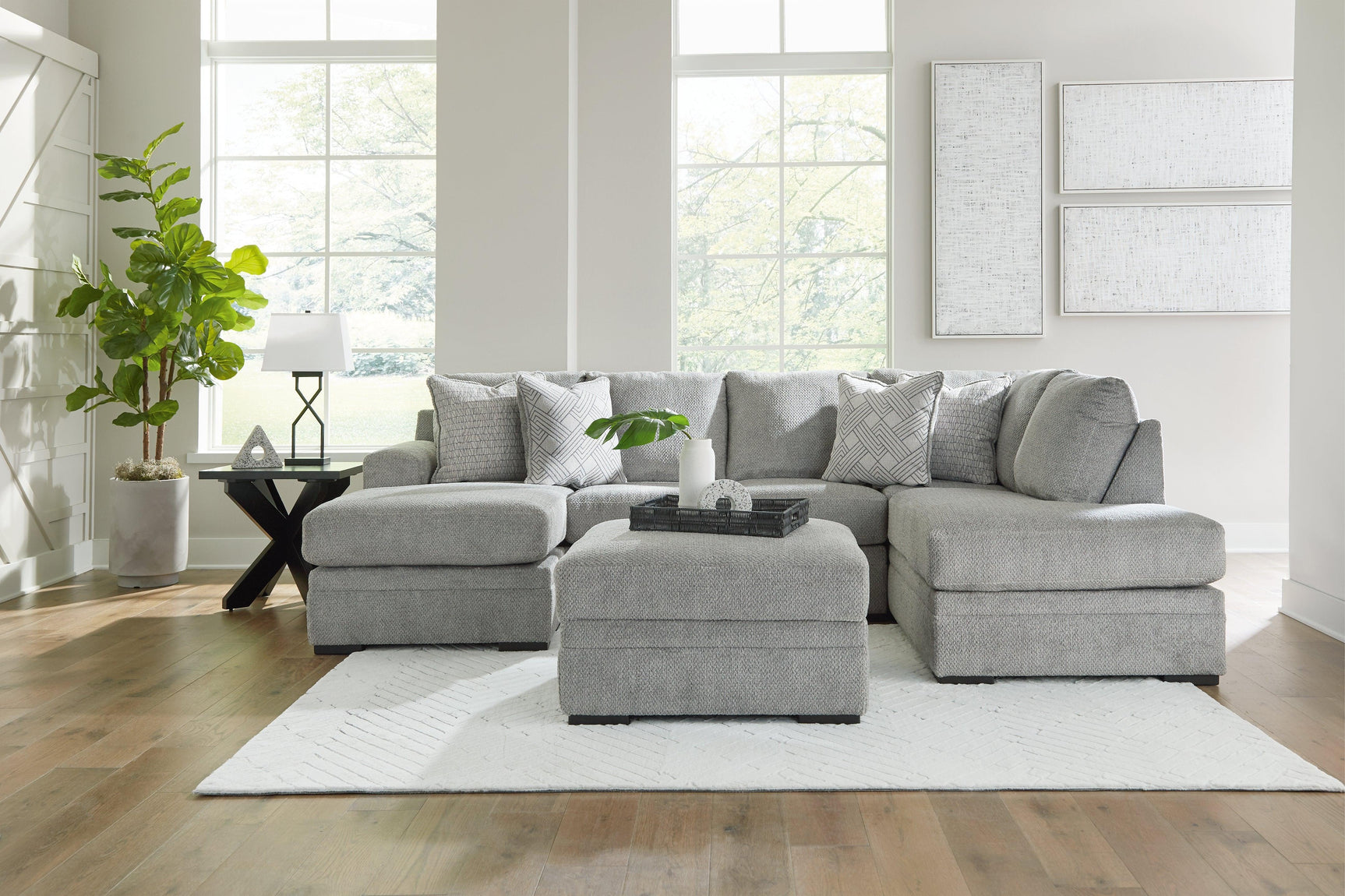 Casselbury Cement 2-Piece Sectional With Ottoman - Ella Furniture