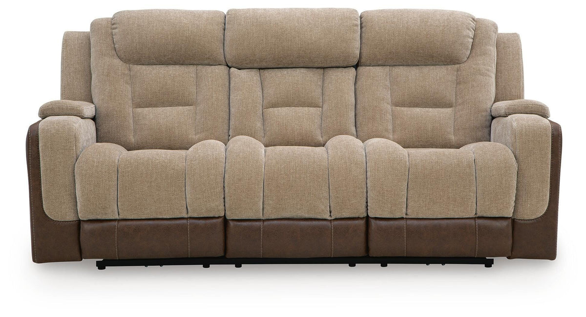 Mixed Motion Brownstone Chenille / Faux Leather Power Reclining Sofa — front view