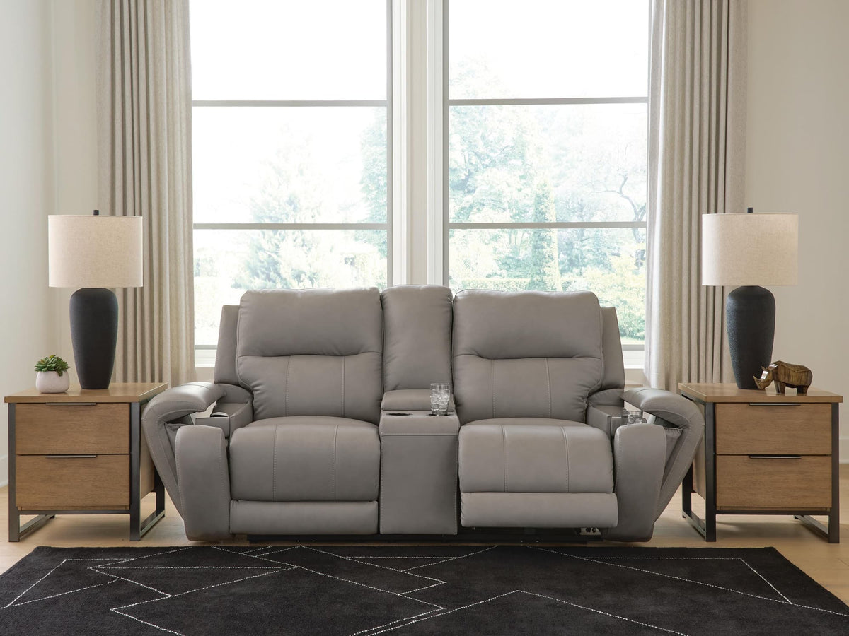 Real Moments Ash Leather Power Reclining Loveseat with Audio Seating — product image 8