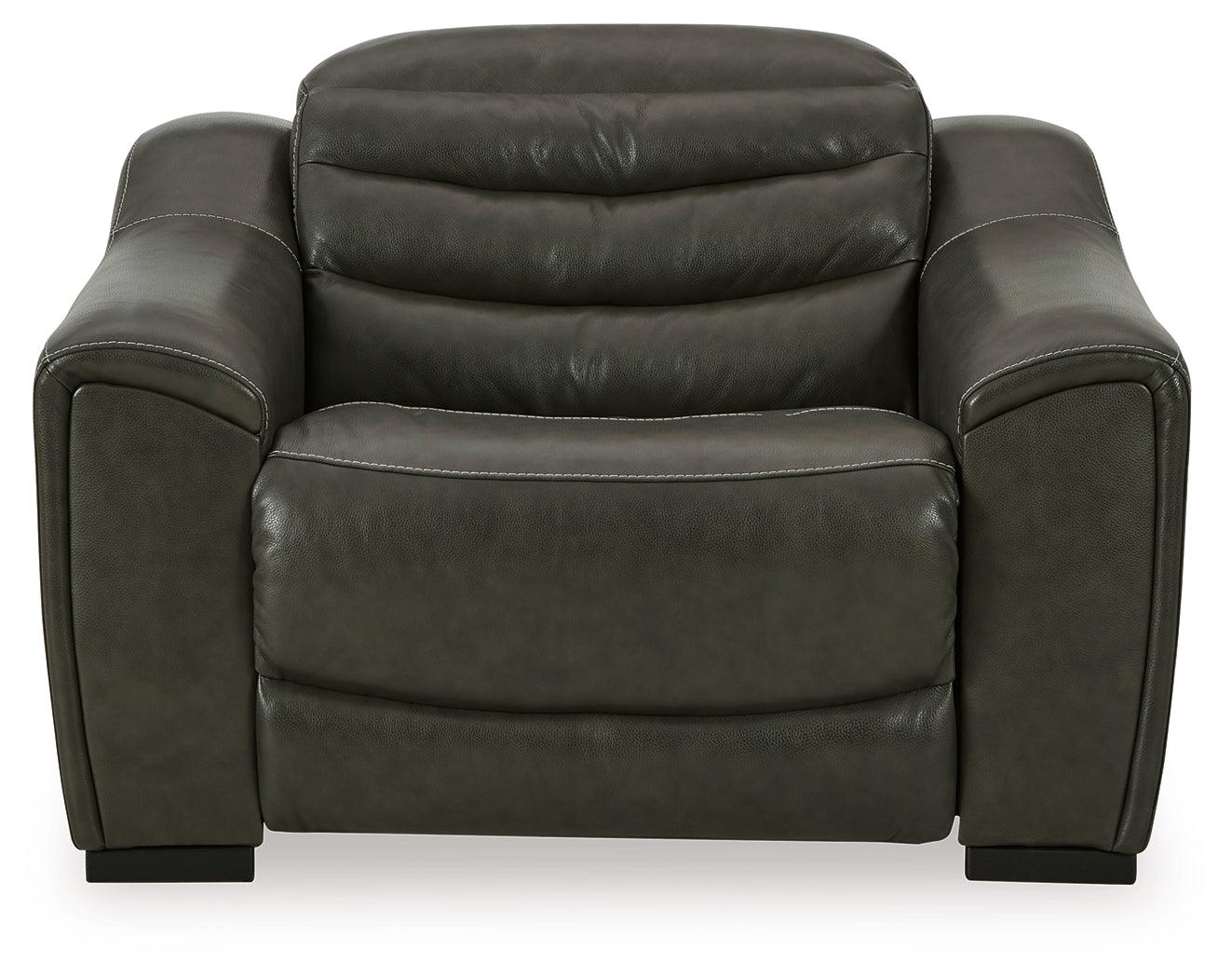 Center Dark Gray Line 3-Piece Sectional With Recliner - Ella Furniture