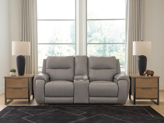 Real Moments Ash Leather Power Reclining Loveseat with Audio Seating — product view