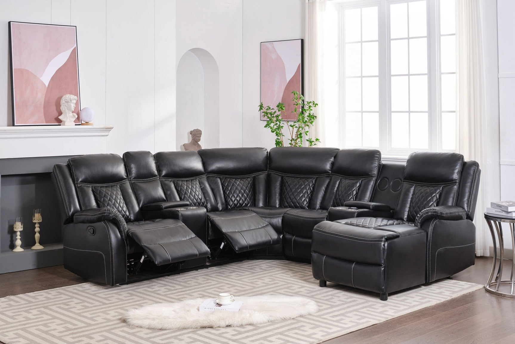 Champion Black Reclining Sectional - Ella Furniture
