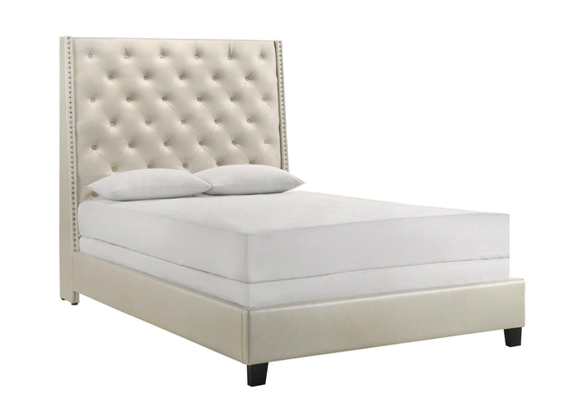 Chantilly Pearl Modern Solid Wood Faux Leather Upholstered Tufted King Bed - Ella Furniture