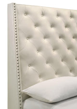 Chantilly Pearl Modern Solid Wood Faux Leather Upholstered Tufted Queen Bed - Ella Furniture