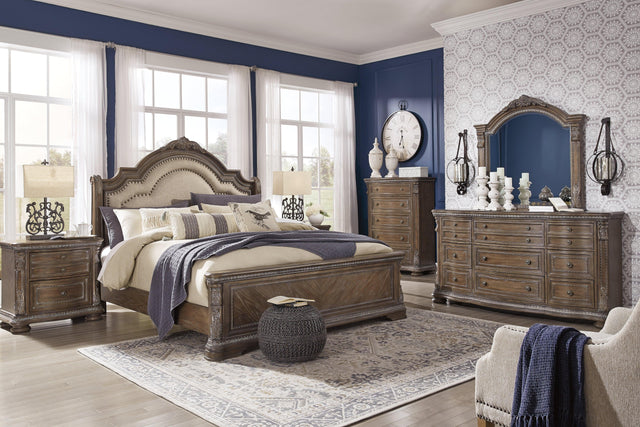 Charmond Brown Upholstered Sleigh Bedroom Set - Ella Furniture