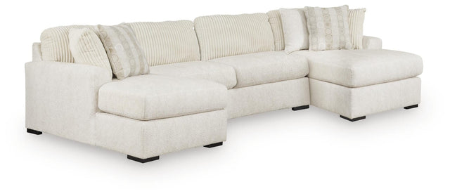 Chessington Ivory Chenille 3-Piece Sectional with Double Chaise from Ella Furniture