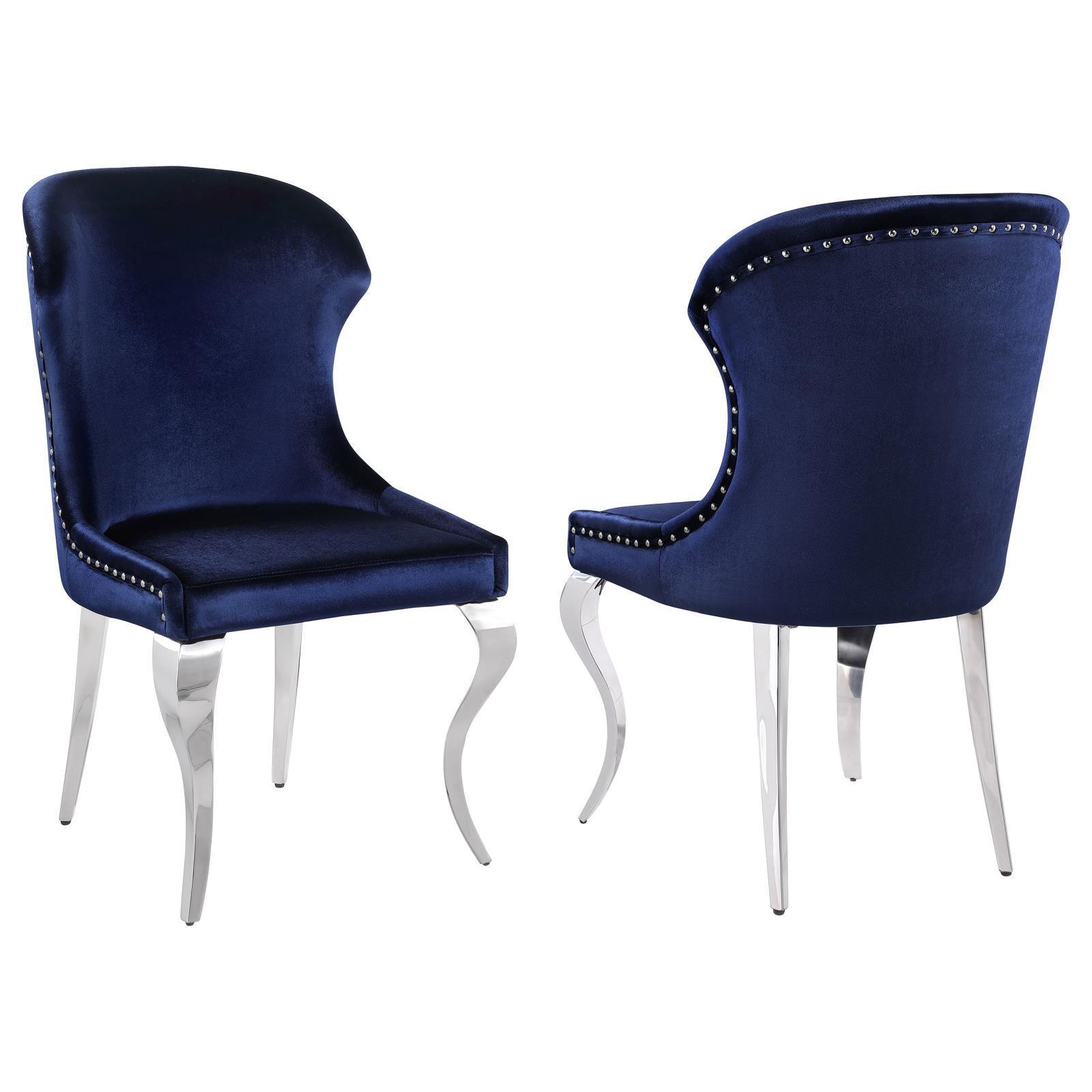 Cheyanne Upholstered Wingback Side Chair With Nailhead Trim Chrome And Ink Blue (Set Of 2) 190745 - Ella Furniture