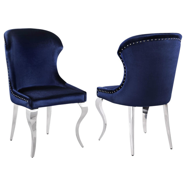 Cheyanne Upholstered Wingback Side Chair With Nailhead Trim Chrome And Ink Blue (Set Of 2) 190745 - Ella Furniture