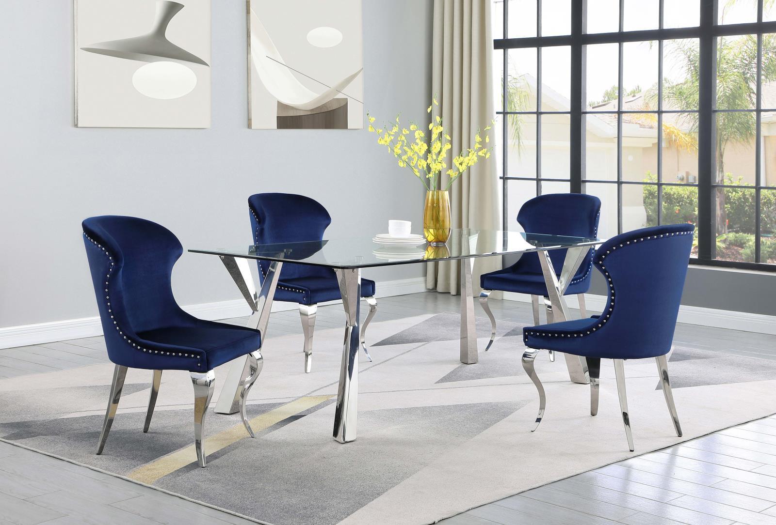 Cheyanne Upholstered Wingback Side Chair With Nailhead Trim Chrome And Ink Blue (Set Of 2) 190745 - Ella Furniture