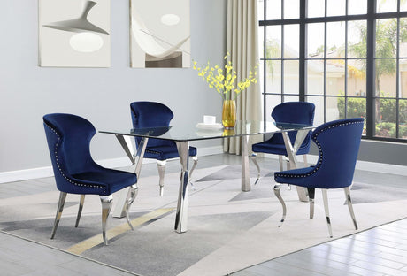 Cheyanne Upholstered Wingback Side Chair With Nailhead Trim Chrome And Ink Blue (Set Of 2) 190745 - Ella Furniture