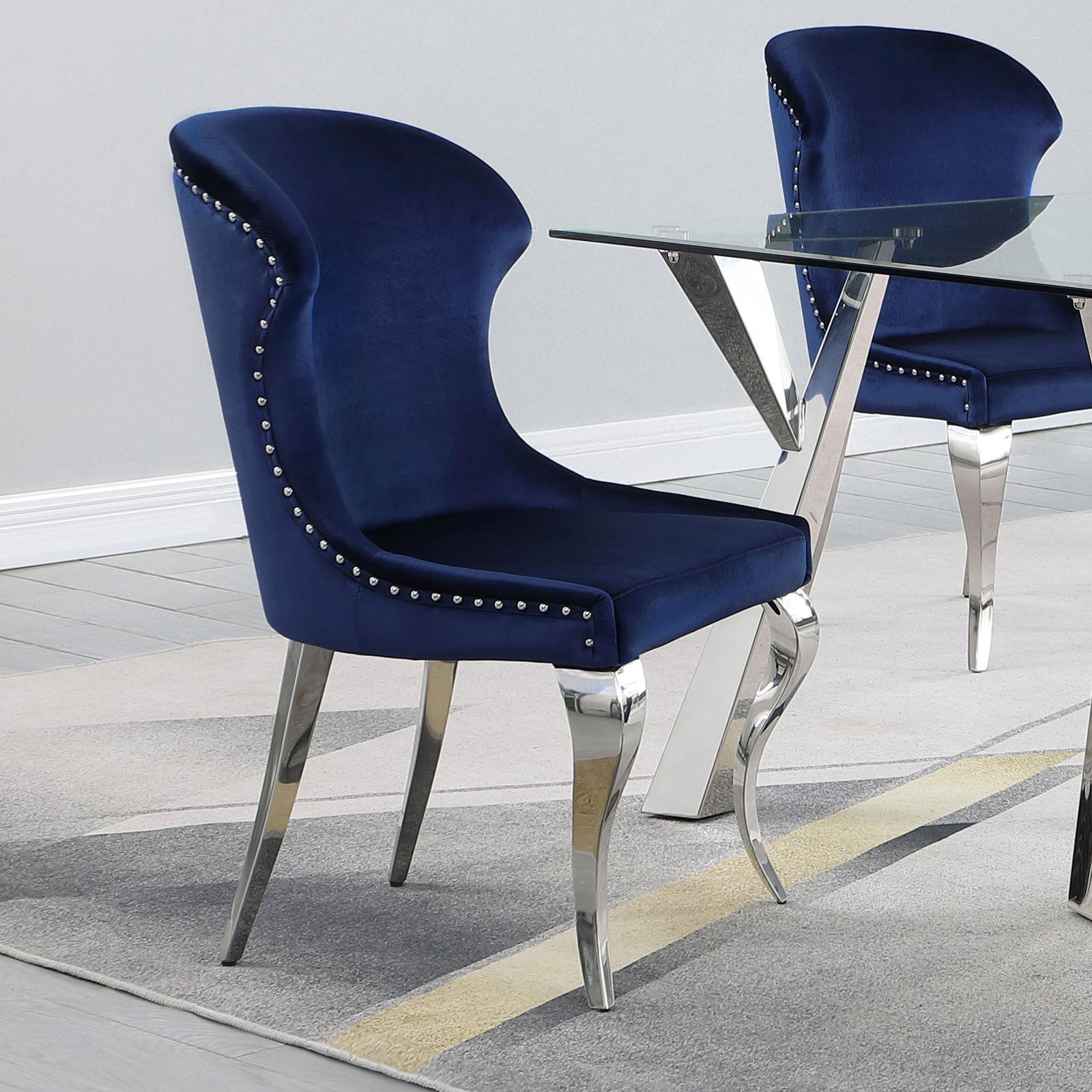 Cheyanne Upholstered Wingback Side Chair With Nailhead Trim Chrome And Ink Blue (Set Of 2) 190745 - Ella Furniture