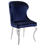 Cheyanne Upholstered Wingback Side Chair With Nailhead Trim Chrome And Ink Blue (Set Of 2) 190745 - Ella Furniture