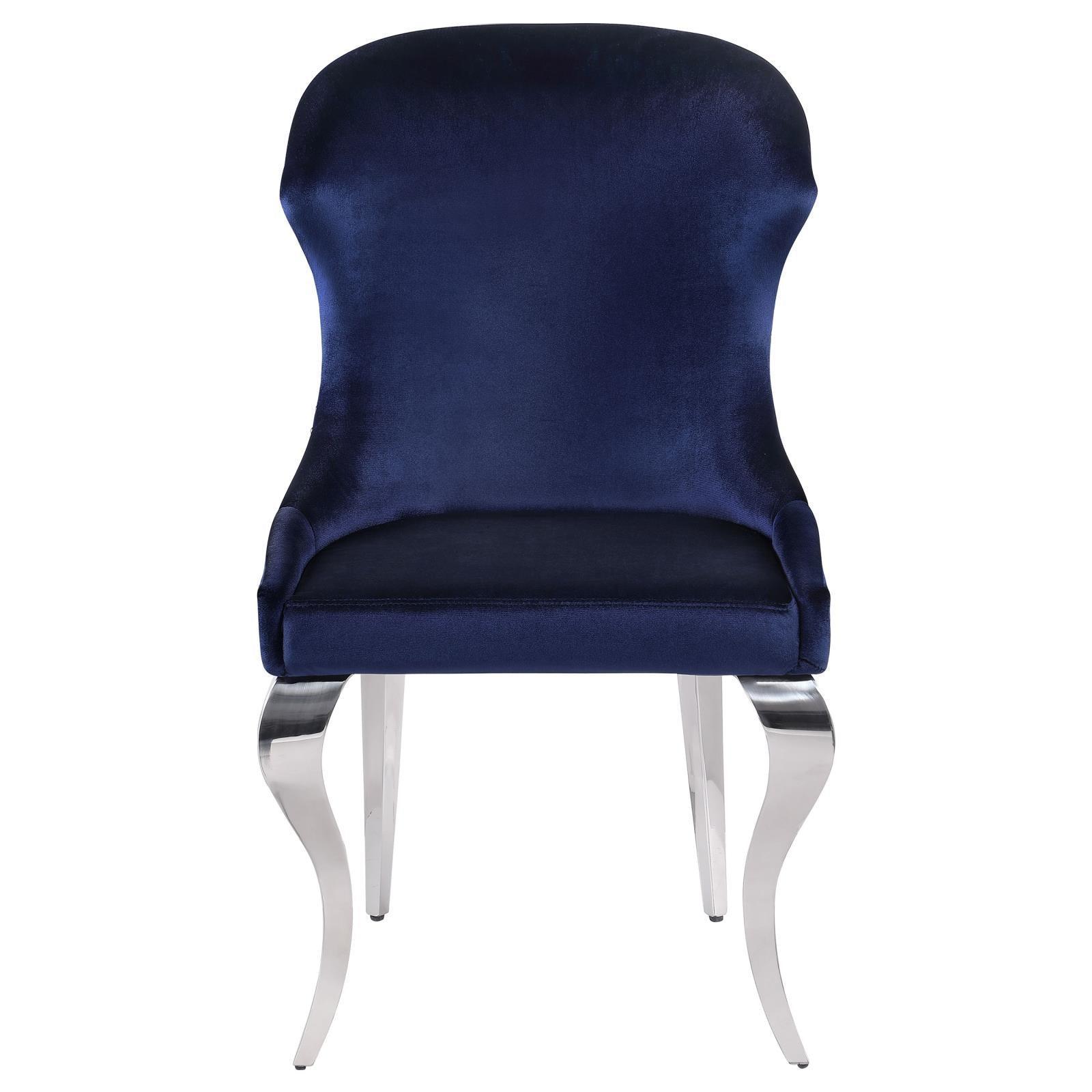 Cheyanne Upholstered Wingback Side Chair With Nailhead Trim Chrome And Ink Blue (Set Of 2) 190745 - Ella Furniture