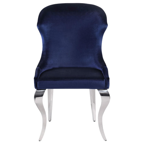 Cheyanne Upholstered Wingback Side Chair With Nailhead Trim Chrome And Ink Blue (Set Of 2) 190745 - Ella Furniture