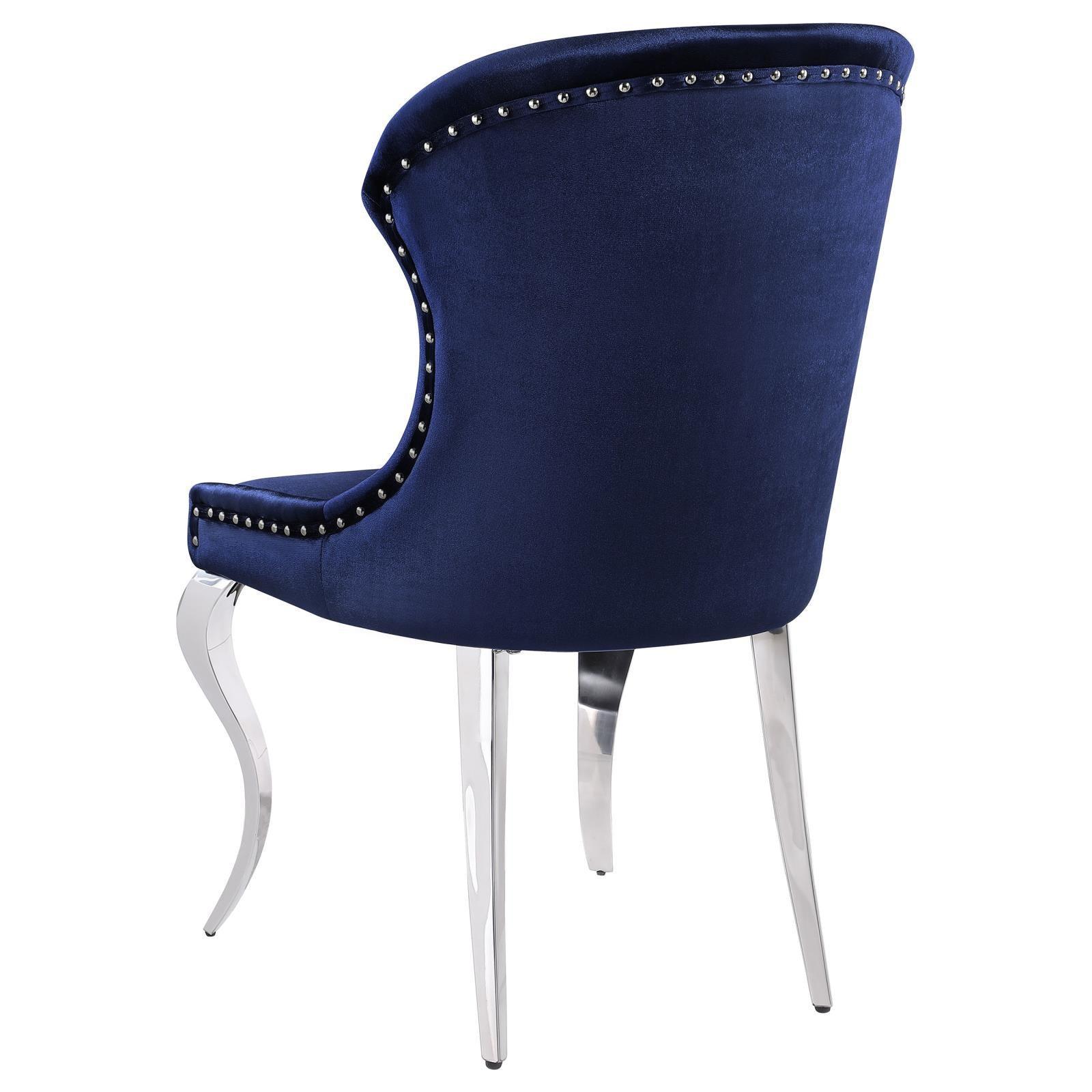 Cheyanne Upholstered Wingback Side Chair With Nailhead Trim Chrome And Ink Blue (Set Of 2) 190745 - Ella Furniture