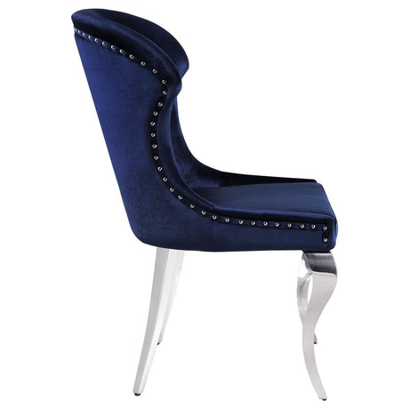 Cheyanne Upholstered Wingback Side Chair With Nailhead Trim Chrome And Ink Blue (Set Of 2) 190745 - Ella Furniture
