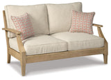 Clare Beige View Outdoor Loveseat And 2 Lounge Chairs With Coffee Table And 2 End Tables - Ella Furniture