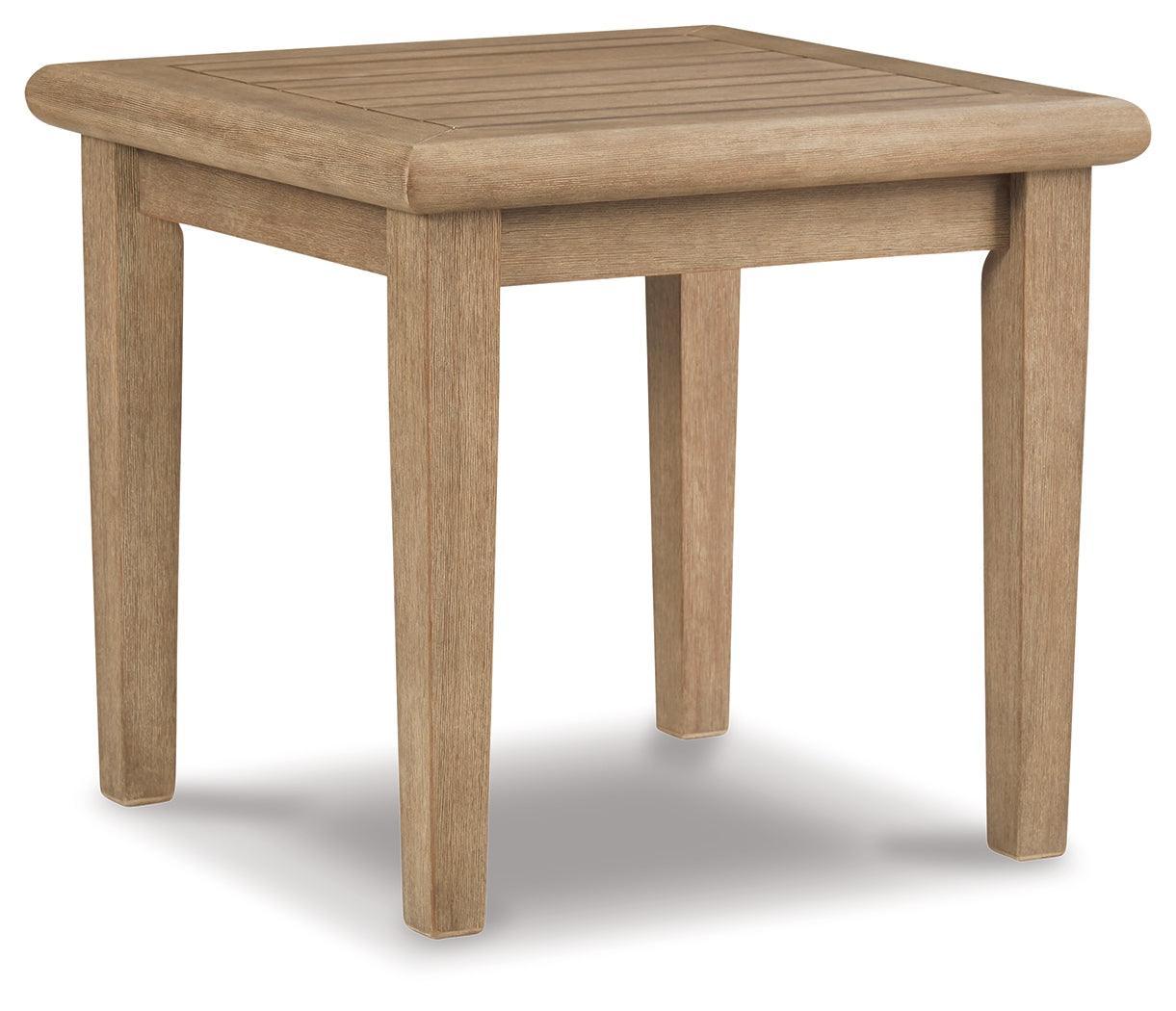Clare Beige View Outdoor Loveseat And 2 Lounge Chairs With Coffee Table And 2 End Tables - Ella Furniture