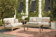Clare Beige View Outdoor Sofa And Loveseat With Coffee Table - Ella Furniture
