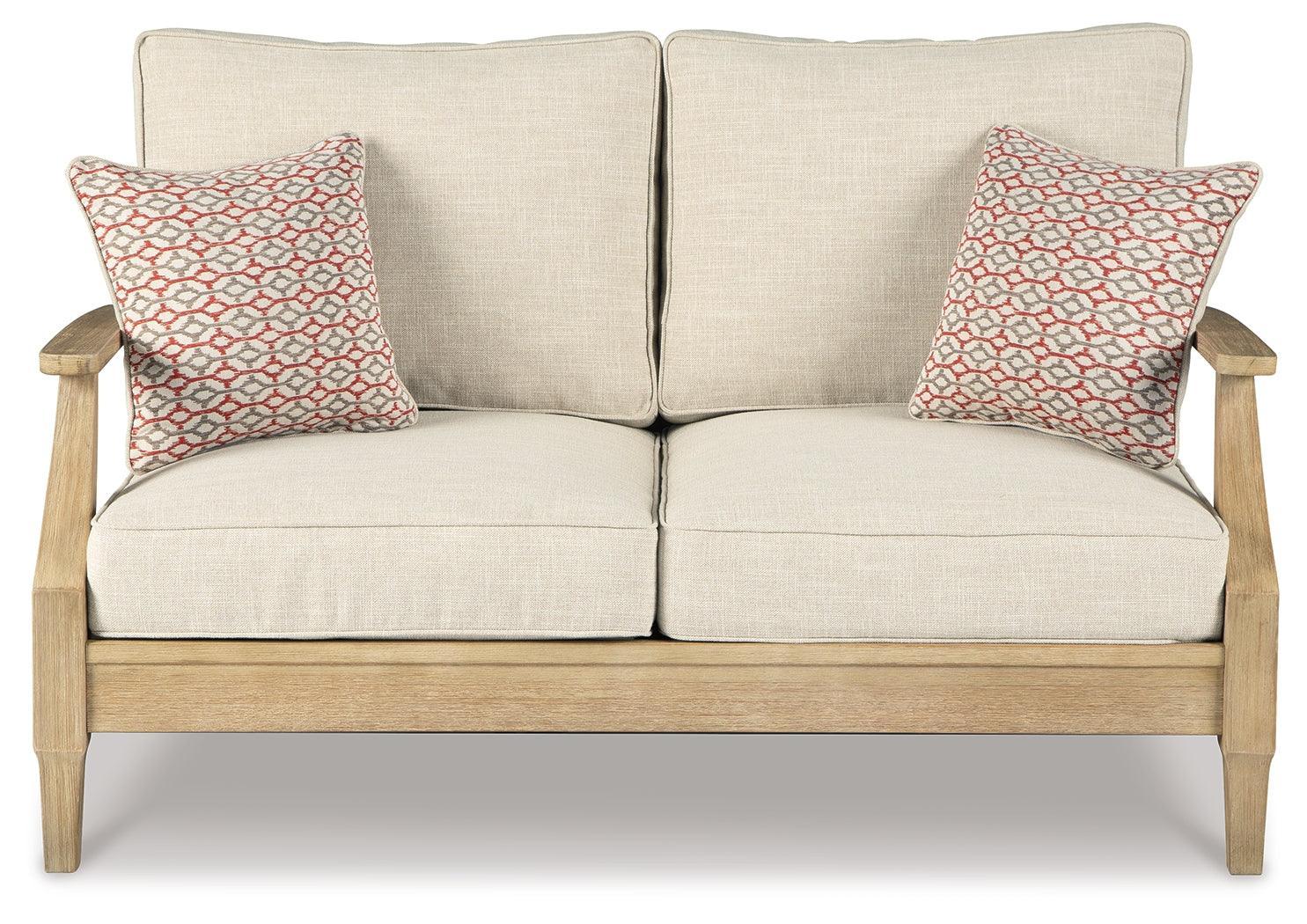 Clare Beige View Outdoor Sofa And Loveseat With Coffee Table - Ella Furniture