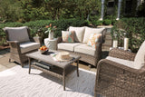 Clear Light Brown Ridge Outdoor Loveseat And 2 Chairs With Coffee Table - Ella Furniture