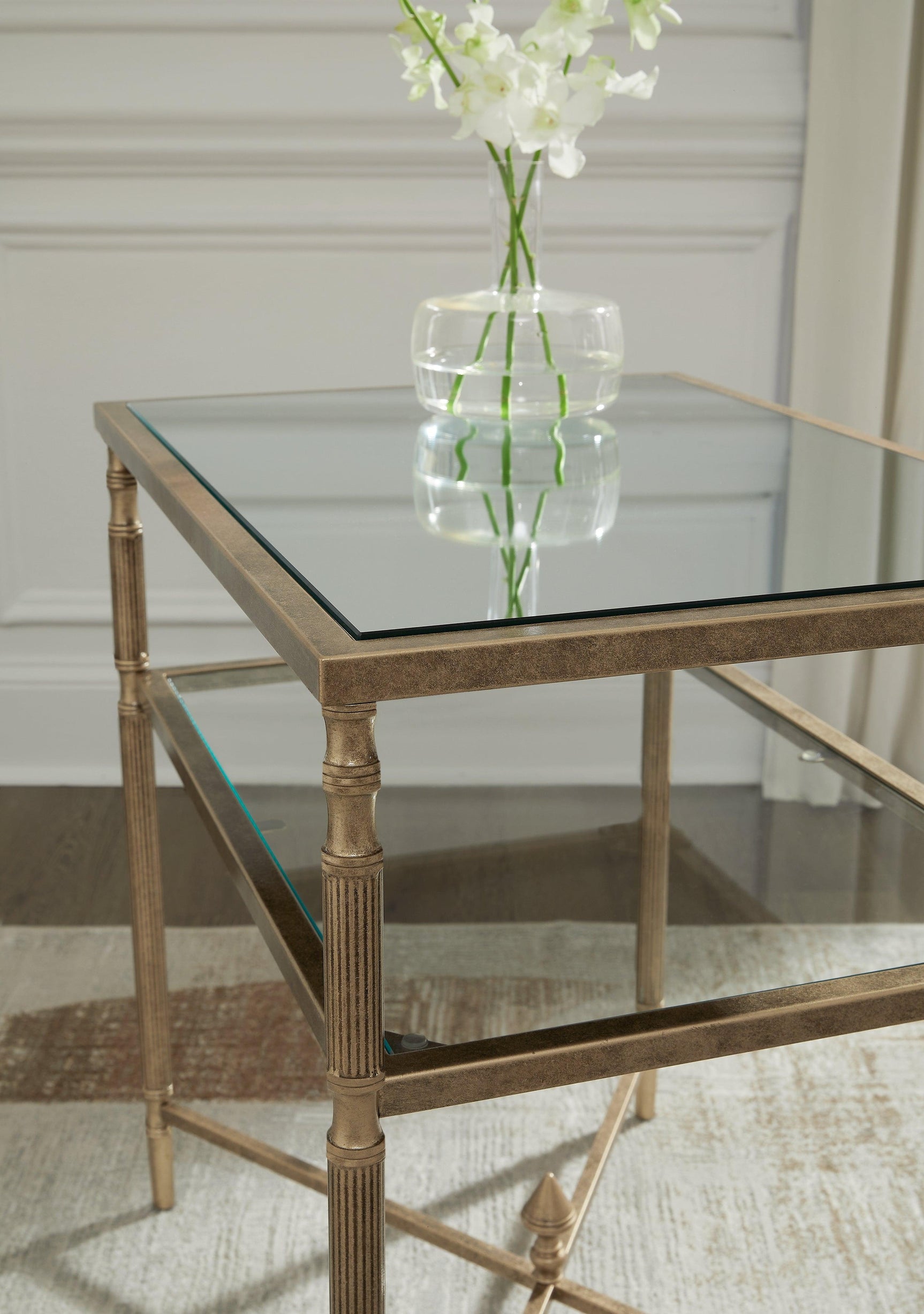 Cloverty Aged Gold Finish Coffee Table with 2 End Tables - Ella Furniture