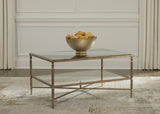 Cloverty Aged Gold Finish Coffee Table with 2 End Tables - Ella Furniture