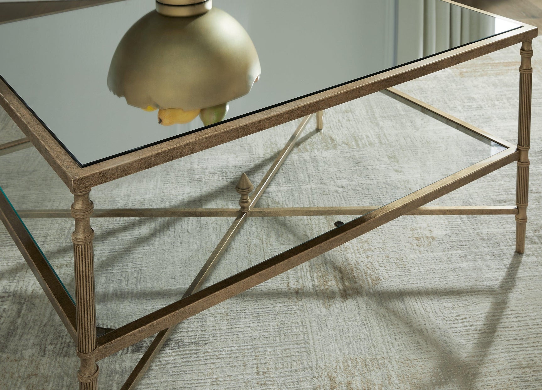 Cloverty Aged Gold Finish Coffee Table with 2 End Tables - Ella Furniture