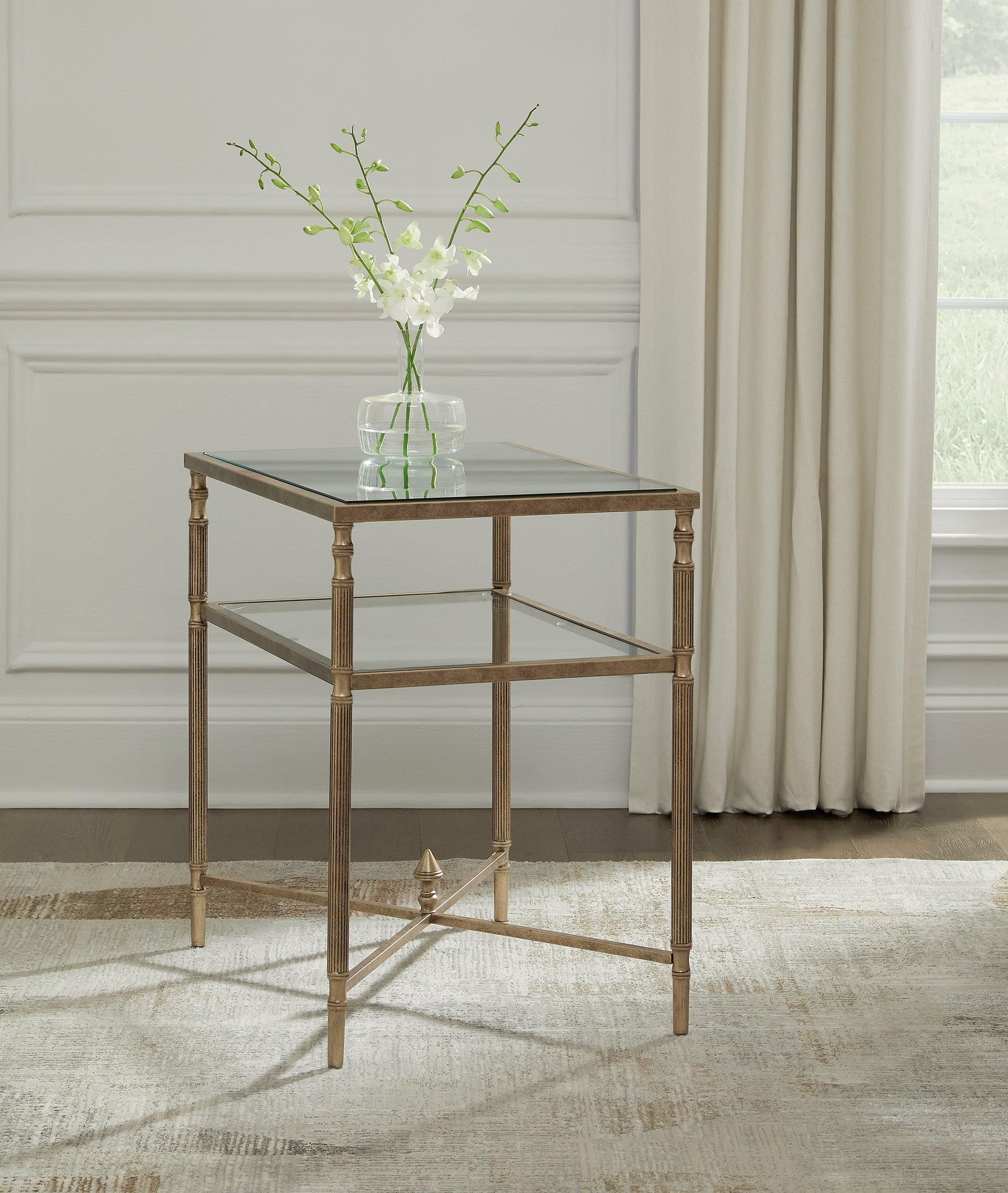 Cloverty Aged Gold Finish Coffee Table with 2 End Tables - Ella Furniture