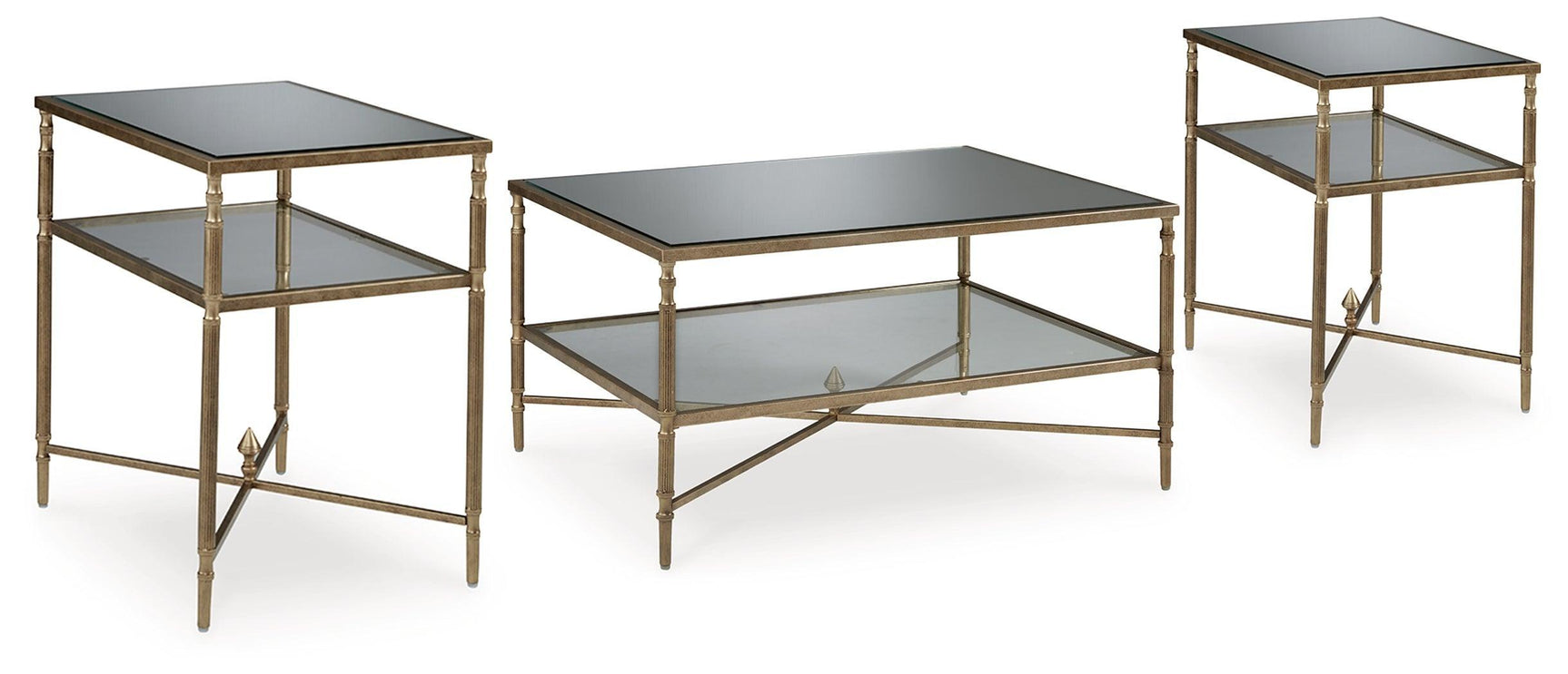Cloverty Aged Gold Finish Coffee Table with 2 End Tables - Ella Furniture