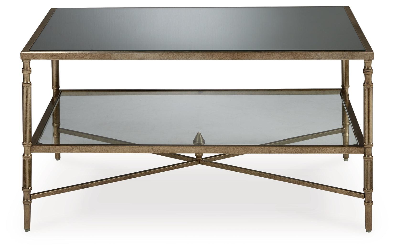 Cloverty Aged Gold Finish Coffee Table with 2 End Tables - Ella Furniture