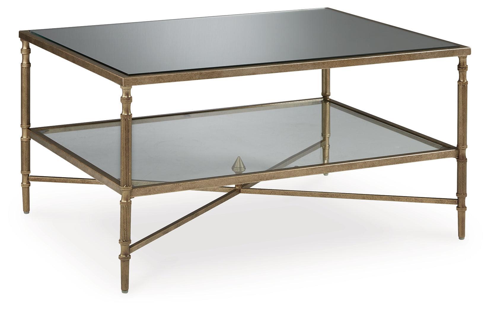 Cloverty Aged Gold Finish Coffee Table with 2 End Tables - Ella Furniture