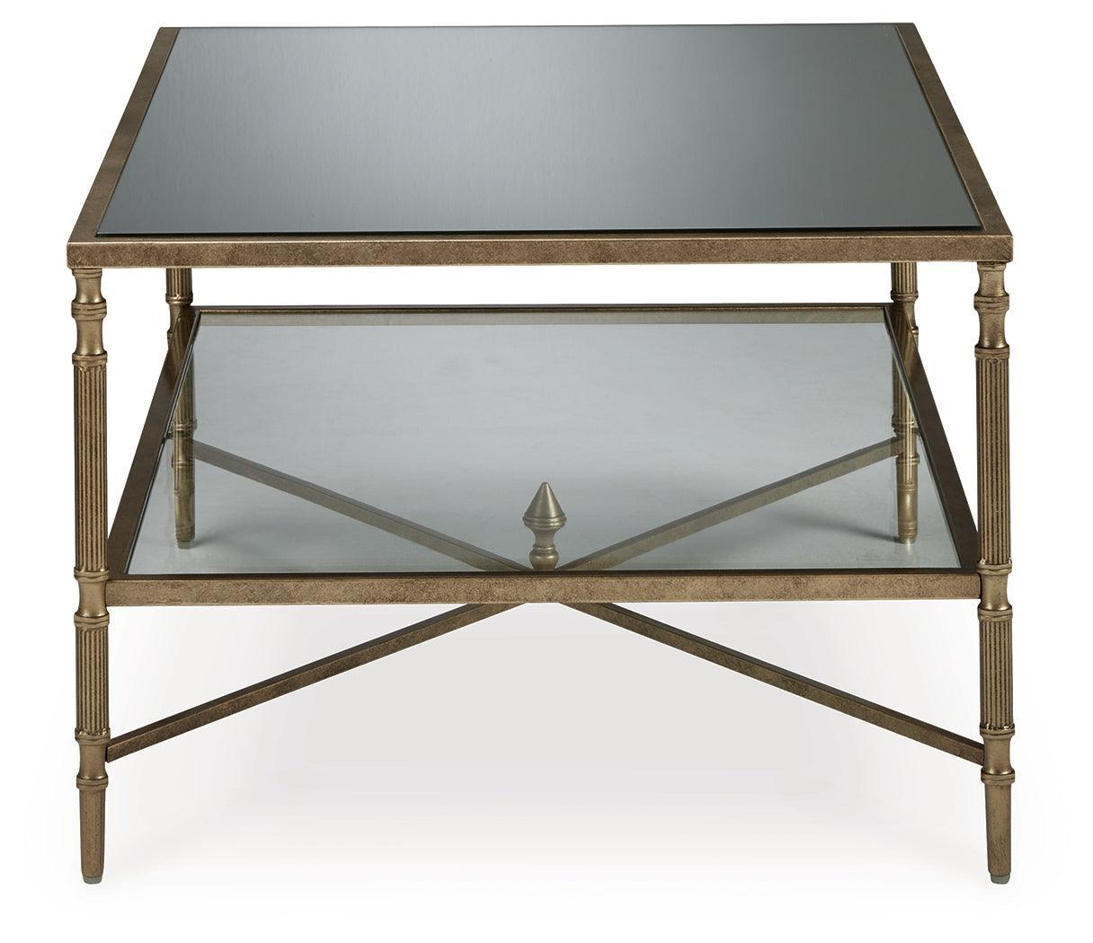 Cloverty Aged Gold Finish Coffee Table with 2 End Tables - Ella Furniture
