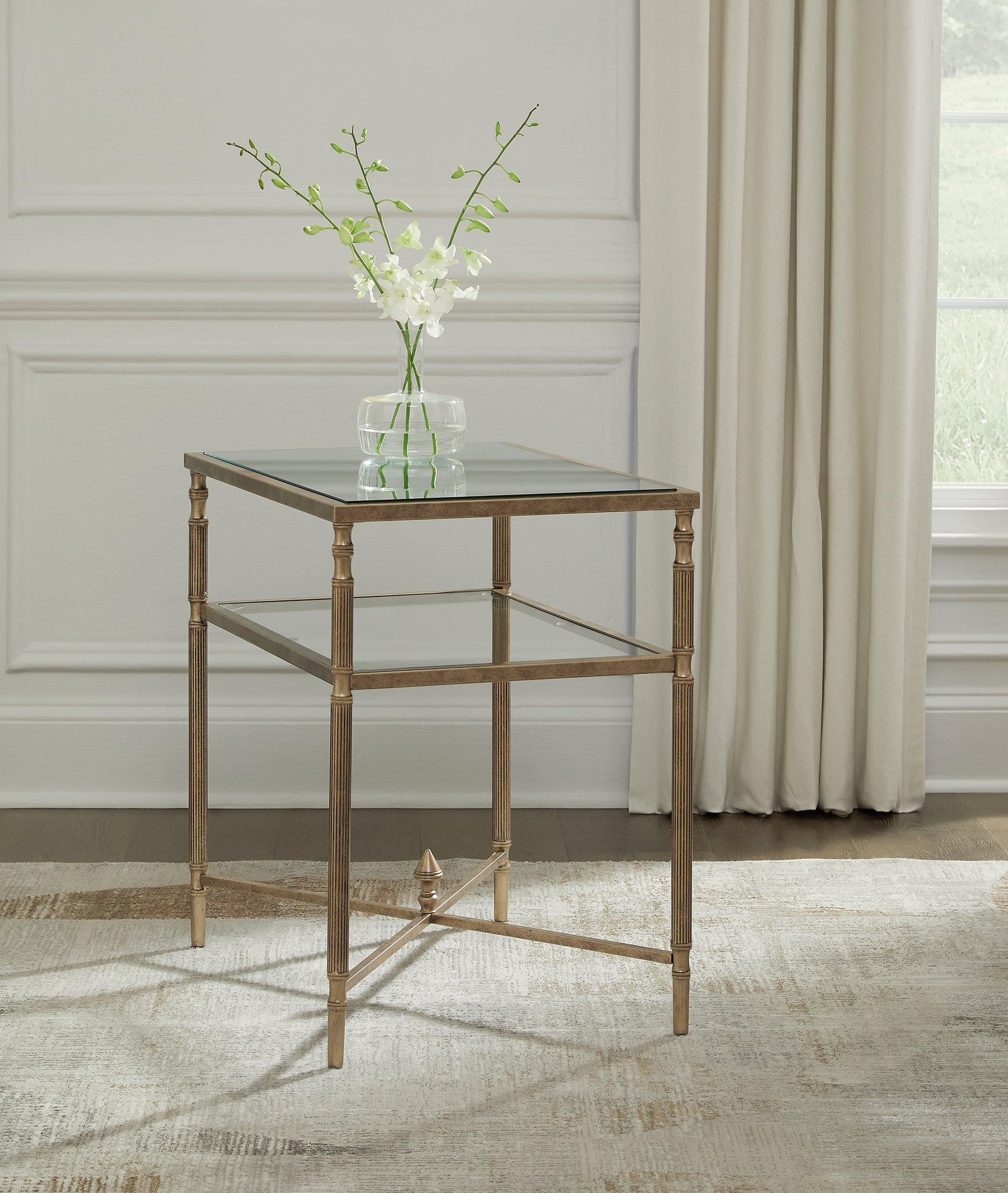 Cloverty Aged Gold Finish End Table - Ella Furniture