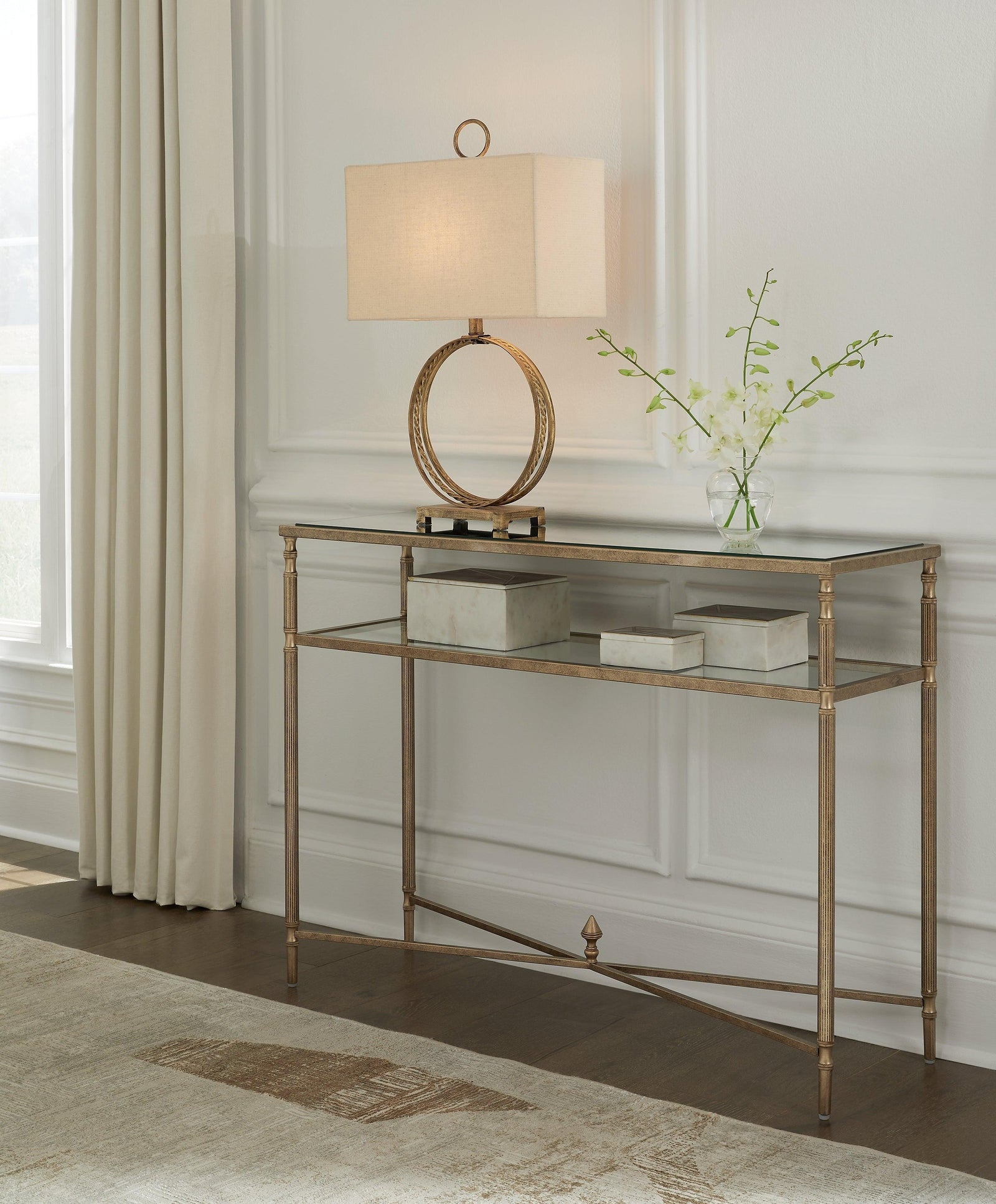 Cloverty Aged Gold Finish Sofa Table - Ella Furniture