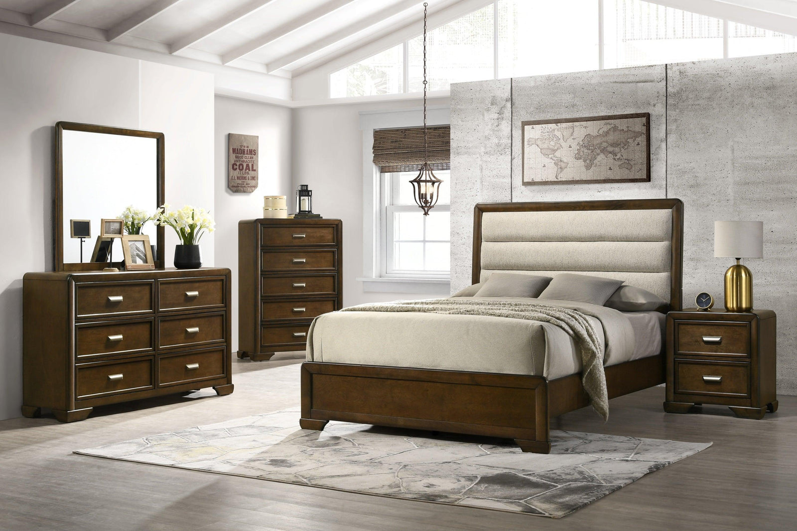 Coffield Brown Modern Contemporary Solid Wood Fabric Upholstered Bedroom Set - Ella Furniture