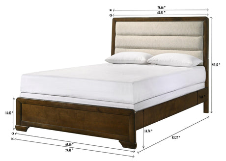 Coffield Brown Modern Contemporary Solid Wood Fabric Upholstered Queen Bed - Ella Furniture