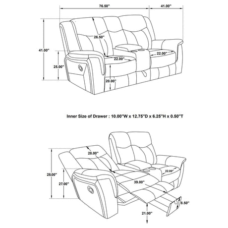 CONRAD MOTION COLLECTION Conrad 2-piece Upholstered Padded Arm Motion Sofa Set Grey 650354-S2 - Ella Furniture