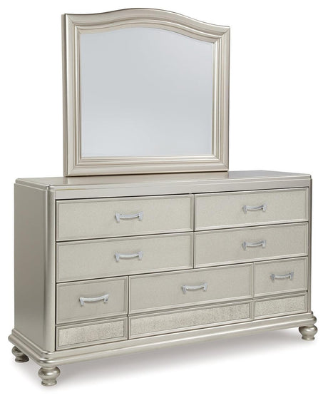 Coralayne Silver Upholstered Sleigh Bedroom Set - Ella Furniture