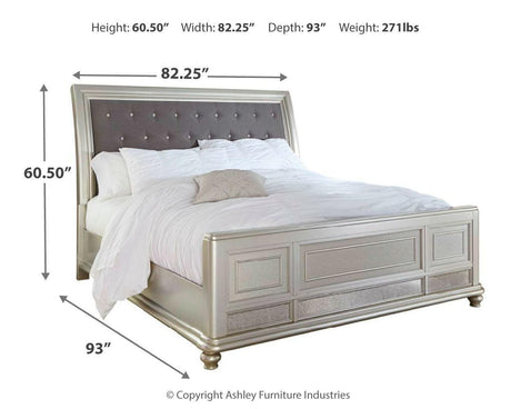Coralayne Silver Upholstered Sleigh Bedroom Set - Ella Furniture