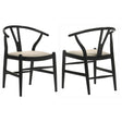 Cortona Danish Y-shaped Back Wishbone Dining Side Chair Black And Beige (Set Of 2) 108482 - Ella Furniture