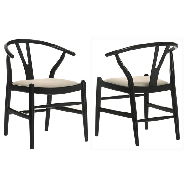Cortona Danish Y-shaped Back Wishbone Dining Side Chair Black And Beige (Set Of 2) 108482 - Ella Furniture