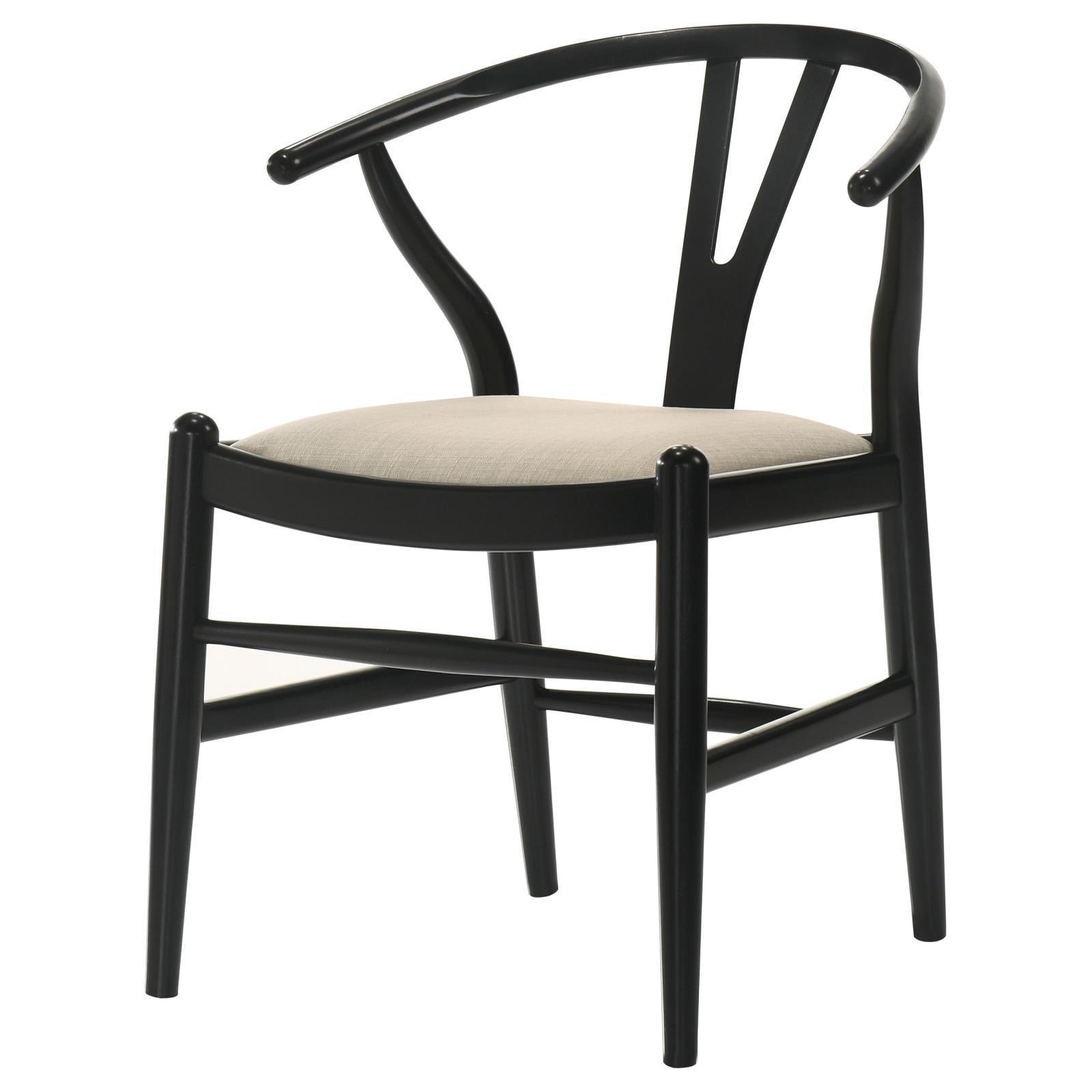 Cortona Danish Y-shaped Back Wishbone Dining Side Chair Black And Beige (Set Of 2) 108482 - Ella Furniture
