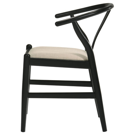 Cortona Danish Y-shaped Back Wishbone Dining Side Chair Black And Beige (Set Of 2) 108482 - Ella Furniture