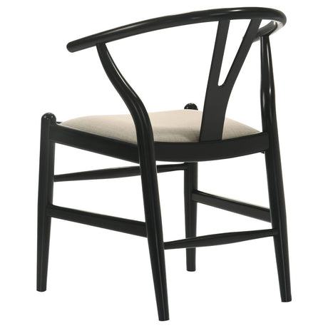 Cortona Danish Y-shaped Back Wishbone Dining Side Chair Black And Beige (Set Of 2) 108482 - Ella Furniture
