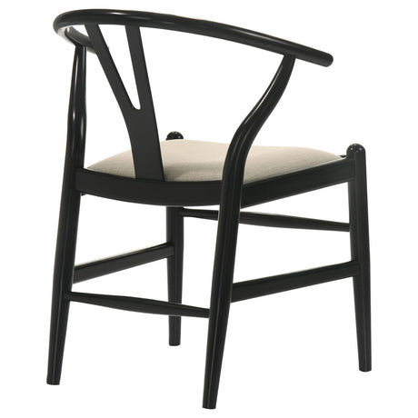 Cortona Danish Y-shaped Back Wishbone Dining Side Chair Black And Beige (Set Of 2) 108482 - Ella Furniture