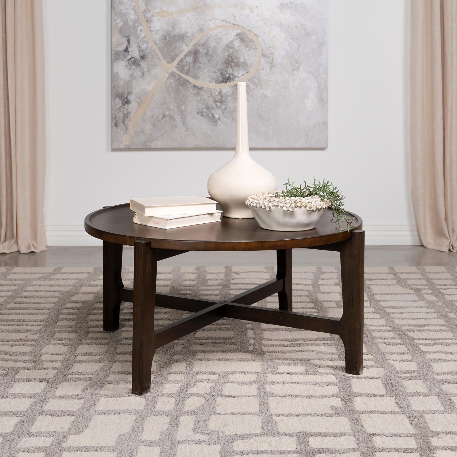 Cota Round Solid Wood Coffee Table Dark Brown 708288 - Ella Furniture