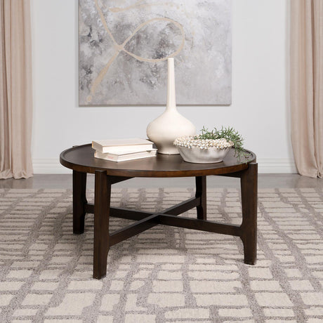 Cota Round Solid Wood Coffee Table Dark Brown 708288 - Ella Furniture