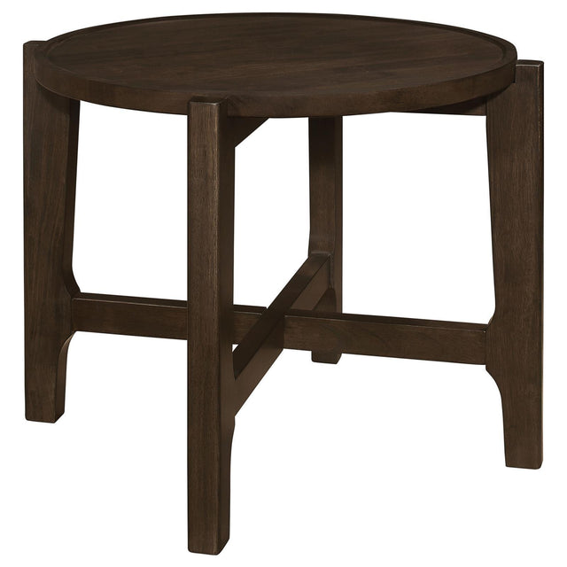 Cota Round Solid Wood End Table Dark Brown 708287 - Ella Furniture