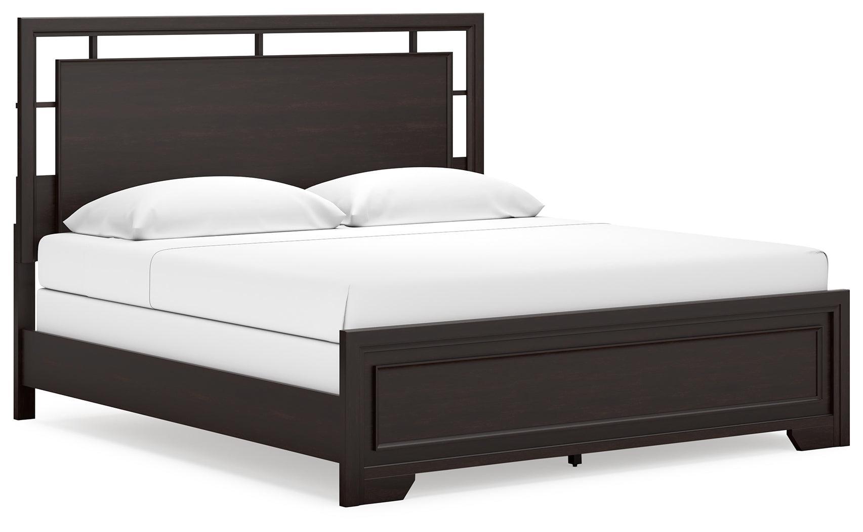 Covetown Dark Brown King Panel Bed - Ella Furniture